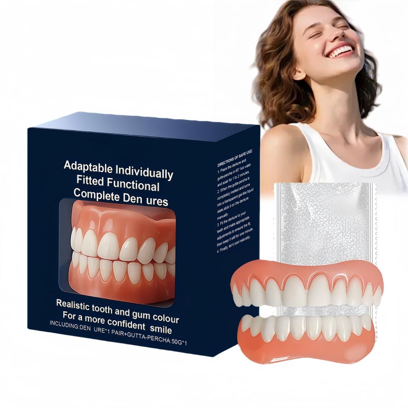 Soft Silicone Den/ture Liners & Snap On Veneers Teeth,Temporary False Teeth Set for Missing Teeth,Moldable Den/tures with Teeth Whitening Effect,Comfortable Full Den/ture Set for Men and Women